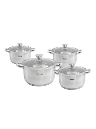 Комплект тенджери Rosberg R51210L8, 8 ч, Двойно дъно,1.8-5.8 литра, Индукция, Инокс