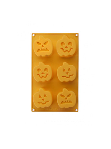 Форма за сладки с дизайн на тикви за Хелоуин IBILI IB 872500, 6 форми, Силикон, Жълт