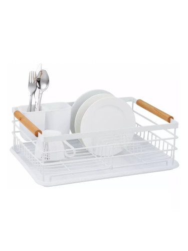 Сушилник за съдове Kinghoff KH 1730, Поставки за прибори, Дървени дръжки, Бял