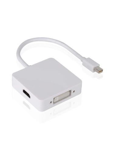 Преходник DeTech Mini DP то DVI, HDMI, VGA 10см, Бял - 18157