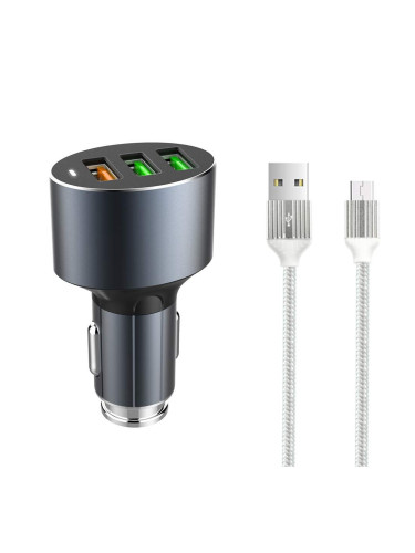 Зарядно устройство за кола, LDNIO C703Q, Quick Charge 3.0, 3xUSB, С Micro USB кабел, Сив - 14752