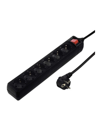 Разклонител със 6 гнезда HAMA 137266, 5м, черен с бутон вкл/изкл, Черен
