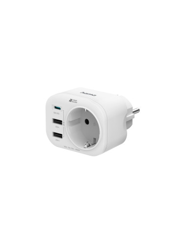 Мултипортов контакт HAMA, 4 гнезда, 1 x USB-C PD, 2 x USB-A, 20W, Бял