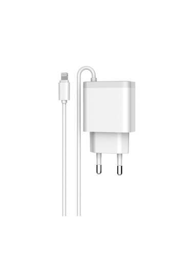 Мрежово зарядно устройство LDNIO A321, 5V 3.1A, 2 x USB, С кабел за iPhone 5/6/7SE, Бял - 14742