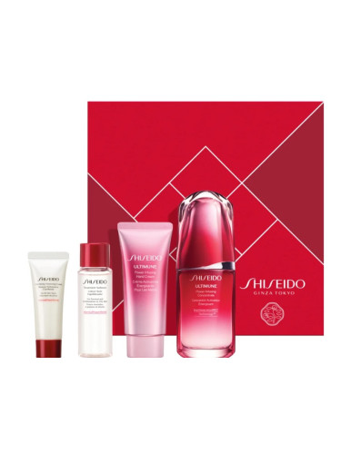 Shiseido Ultimune Комплект за жени Енергизиращ и защитен концентрат за лице 50 ml. Активно почистваща пяна 15 ml. Почистваща вода за лице 30 ml. Крем 
