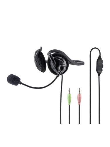Слушалки HAMA NHS-P100, стерео, микрофон, рамка зад тила, Черен