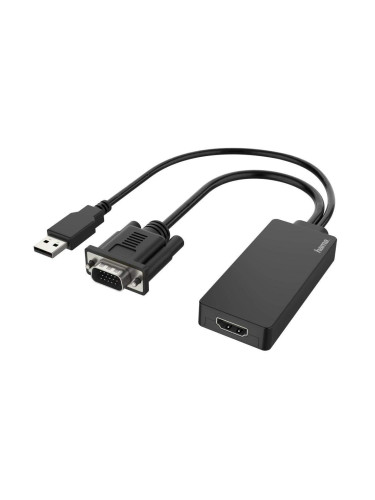 Конвертор HAMA, VGA+USB мъжко - HDMI женско, Full HD 1080p, Черен