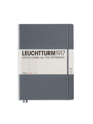 Тефтер А4+ Leuchtturm1917 Notebook Master Slim Anthracite, твърда корица, Редове