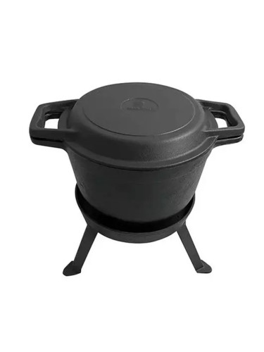 Чугунен котел за готвене 3в1 Kinghoff KH 1733, С грил плоча, Ловджийски, 8 литра, Черен