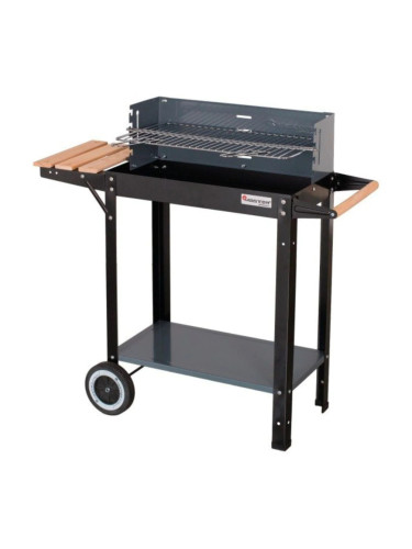 Правоъгълно барбекю на дървени въглища MasterGrill MG909, 53х27 см, Дръжка за пренасяне, 2 рафта, 2 колела, Черен
