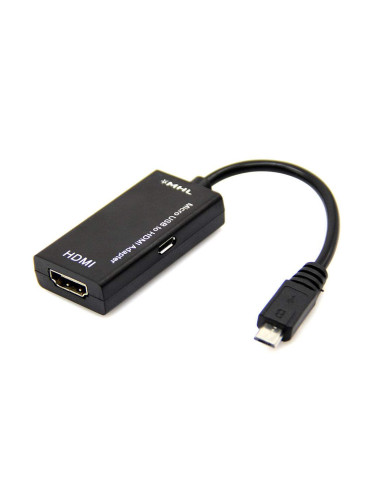 Преходник DeTech Micro USB към HDMI MHL, 15см, Черен - 18158