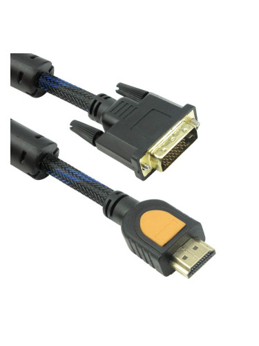 Кабел DeTech HDMI - DVI, 10m, Ферит, Черен, HQ - 18192
