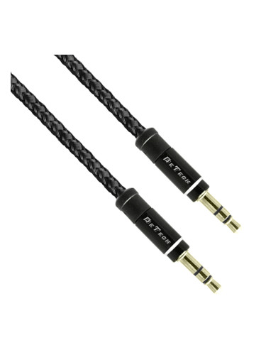 Аудио кабел DeTech DE-04AUX, 3.5mm жак, М/М, 1.0м, Черен - 40275