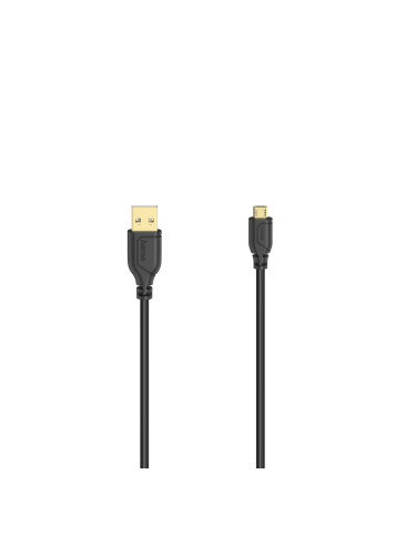 Кабел HAMA Flexi-Slim, USB 2.0 мъжко - micro USB мъжко, 0.75 м., Позлатени конектори, Черен