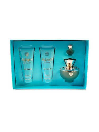 Versace Dylan Turquoise Комплект за жени Тоалетна вода EDT 100 ml Балсам за тяло 100 ml Душ гел 100 ml EDT Тоалетна вода 5 ml