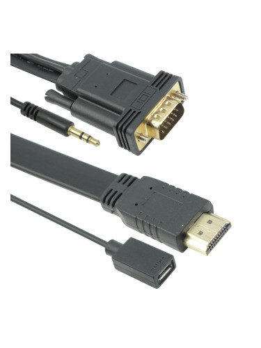 Кабел DLFI, HDMI - VGA, 3m, Flat, с аудио кабел -18261