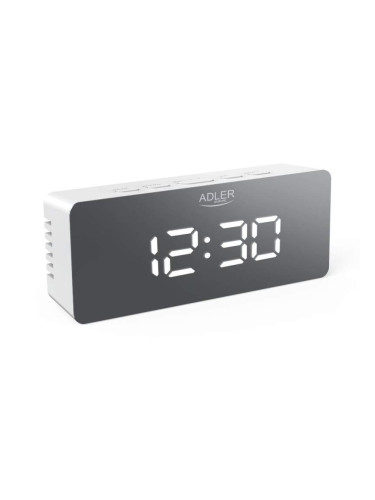 Дигитален часовник с аларма Adler AD 1189 W, Огледален, Стайна температура, LED, Бял