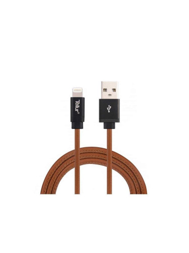 Кабел Tellur USB - Lightning, естествена кожа, 1 м, 2.4A - кафяв TLL155331