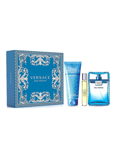 Versace Man Eau Fraiche Мъжки комплект EDT Тоалетна вода 100 ml Душ гел 150 ml EDT Тоалетна вода 10 ml