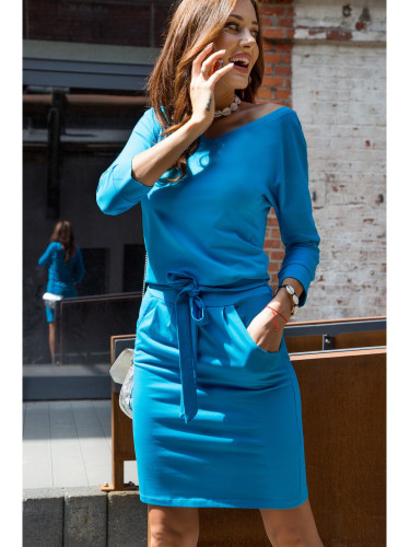 Дамска рокля с 3/4 ръкав в син цвят 9729
