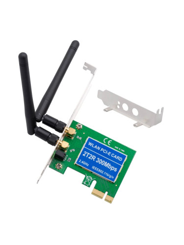 Безжичен мрежов адаптер DLFI 2T2R, PCI-E x1, 300Mbps, 2.4GHz, 2 x 5dBi, Нископрофилен - 17760