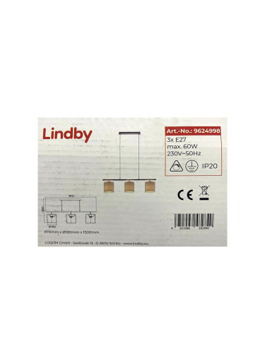 Lindby - Пендел ZALIA 3xE27/60W/230V