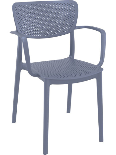 Пластмасов градински стол 54/53/82см - полипропилен подсилен с фибро стъкло, тъмен сив