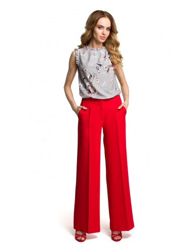 Дамски панталон с широк крачол в червен цвят M378