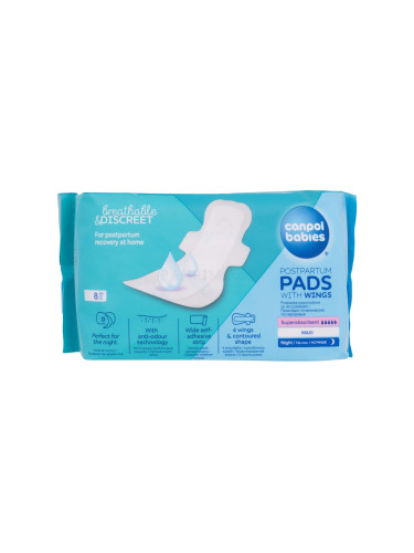 Canpol babies Breathable & Discreet Night Postpartum Pads With Wings Превръзки за родилки за жени 8 бр