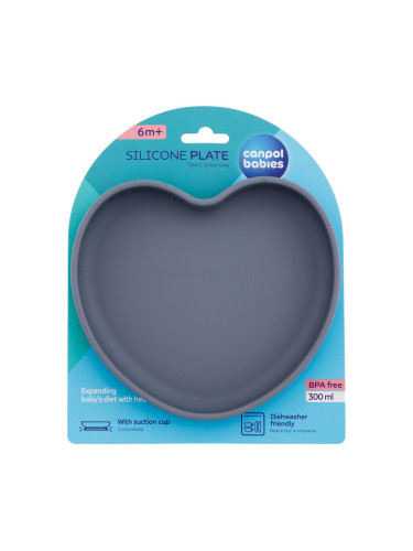 Canpol babies Silicone Suction Plate Heart Grey Съдове за деца 300 ml