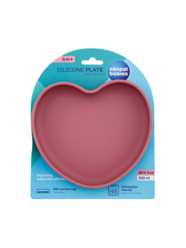 Canpol babies Silicone Suction Plate Heart Pink Съдове за деца 300 ml