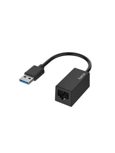 Мрежов адаптер HAMA, USB-A мъжко - RJ-45 женско, Gigabit, Черен