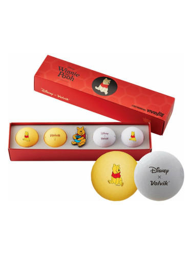 Volvik Vivid Lite Disney Characters 4 Pack Golf Balls Winnie The Pooh Plus Ball Marker Orange/White