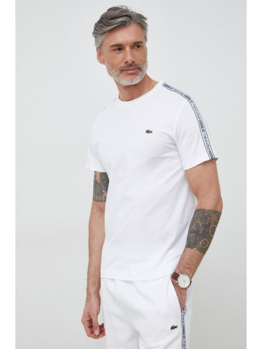 Памучна тениска Lacoste в бяло с апликация