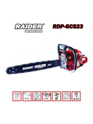 Резачка бензинова RAIDER RDP-GCS23, 3.8 к.с., 58 куб.см, 56 см шина, 0.325" верига
