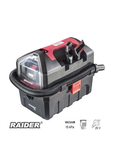 Прахосмукачка за сухо и мокро почистване, акумулаторна, RAIDER RDP-SDWCH20 Solo, 20V, 10 л, 15 kPa, безчетков мотор, R20 System