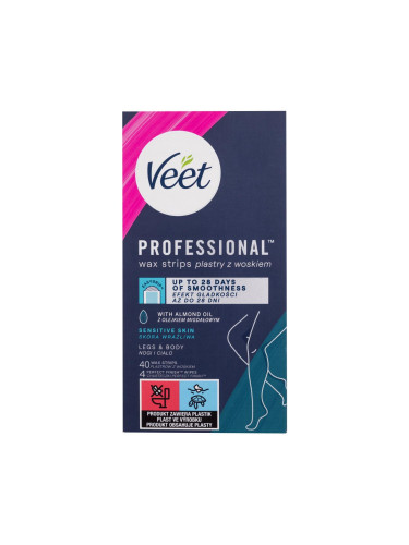 Veet Professional Wax Strips Sensitive Skin Legs & Body Продукти за депилация за жени 40 бр