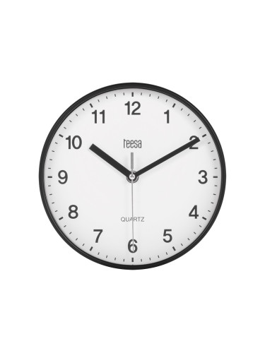 Стенен часовник, пластмаса, ф200mm, кварцов механизъм, черен, TSA0038B, TEESA