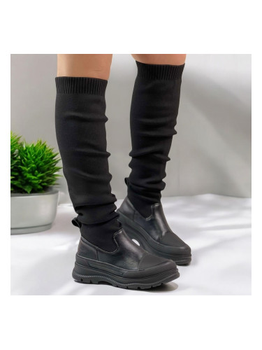 Черни дамски високи ботуши с еластични горнища  XIR-58 black