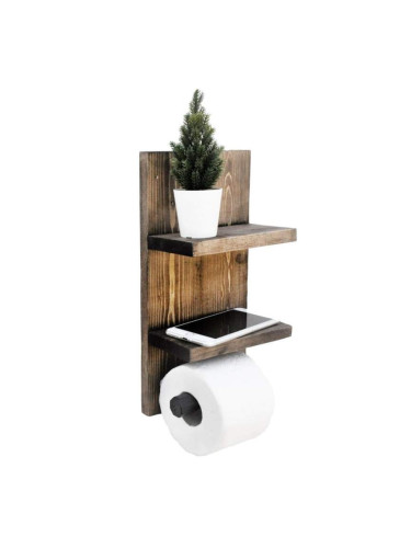 Поставка за тоалетна хартия Evila Originals 792EVL2855, 18x35 см, Дърво, 2 рафта, Кафяв