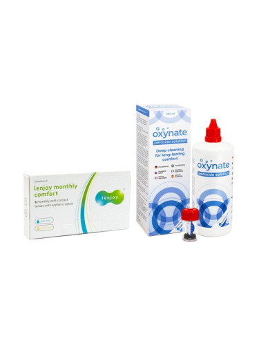 Lenjoy Monthly Comfort (6 лещи) + Oxynate Peroxide 380 ml с кутийка - едномесечни контактни лещи, опаковки сферични, Omafilcon C