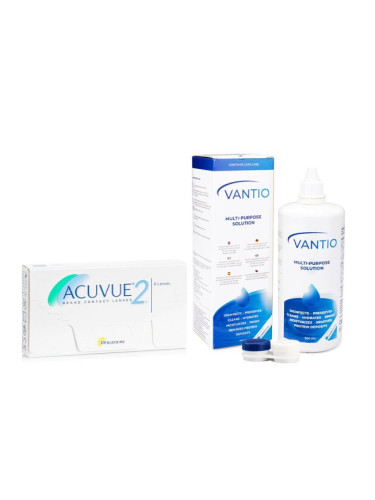 Acuvue 2 (6 лещи) + Vantio Multi-Purpose 360 ml с кутия - двуседмични контактни лещи, опаковки сферични, Etafilcon A