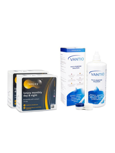 Lenjoy Monthly Day & Night (12 лещи) + Vantio Multi-Purpose 360 ml с кутия - контактни лещи за продължително носене, силикон-хидрогелови опаковки сферични, Balafilcon A