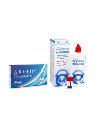 Air Optix Plus Hydraglyde (6 лещи) + Oxynate Peroxide 380 ml с кутийка - едномесечни контактни лещи, силикон-хидрогелови опаковки сферични, Lotrafilcon B
