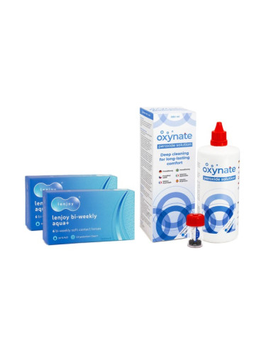 Lenjoy Bi-weekly Aqua+ (12 лещи) + Oxynate Peroxide 380 ml с кутийка - двуседмични контактни лещи, силикон-хидрогелови опаковки, Toufilcon B