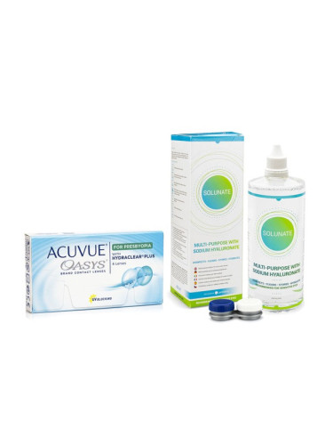 Acuvue Oasys for Presbyopia (6 лещи) + Solunate Multi-Purpose 400 ml с кутия - двуседмични контактни лещи, силикон-хидрогелови мултифокални опаковки, Senofilcon A