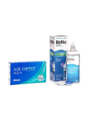 Air Optix Aqua (6 лещи) + ReNu MultiPlus 360 ml с кутия - едномесечни контактни лещи, силикон-хидрогелови опаковки сферични, Lotrafilcon B