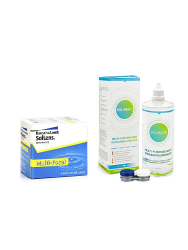SofLens Multi-Focal (6 лещи) + Solunate Multi-Purpose 400 ml с кутия - едномесечни контактни лещи, мултифокални опаковки, Polymacon B