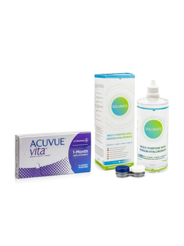 Acuvue Vita (6 лещи) + Solunate Multi-Purpose 400 ml с кутия - едномесечни контактни лещи, силикон-хидрогелови опаковки сферични, Senofilcon C