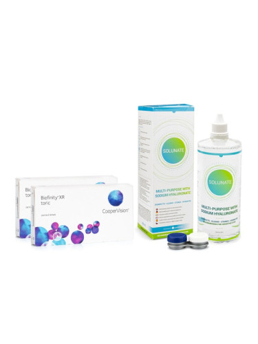 Biofinity XR Toric (6 лещи) + Solunate Multi-Purpose 400 ml с кутия - едномесечни контактни лещи, торични силикон-хидрогелови опаковки, Comfilcon A